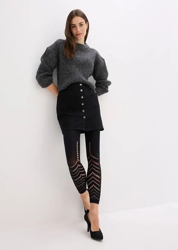Leggings med behaglig midja och hålbroderi, 80 DEN, bonprix