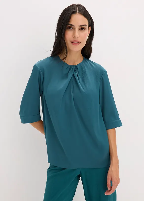 Blustopp i glansig satin, bonprix