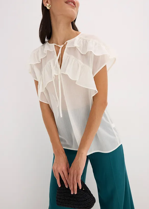 Chiffongblus med volanger, bonprix
