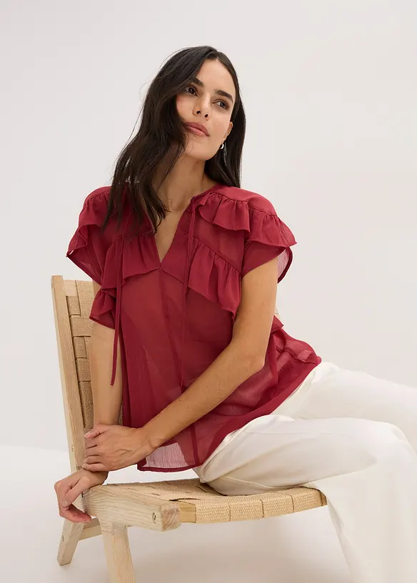 Chiffongblus med volanger, bonprix