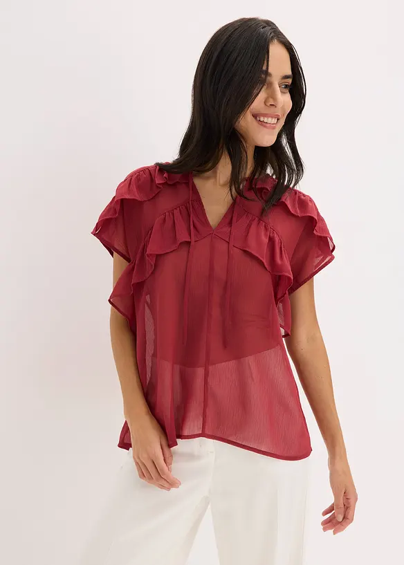 Chiffongblus med volanger, bonprix