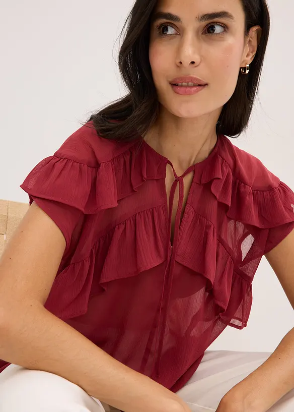 Chiffongblus med volanger, bonprix