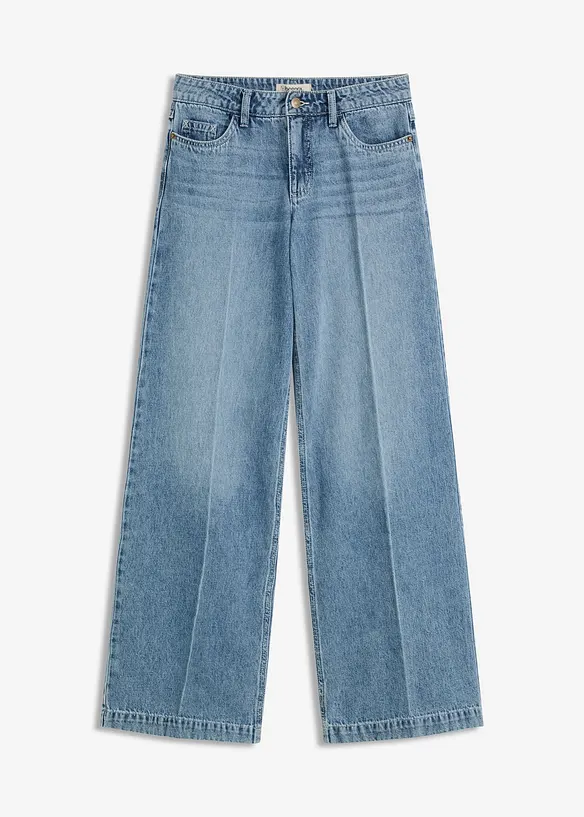 Jeans med vida ben, Mid Waist, Low Stretch Full Length, bonprix