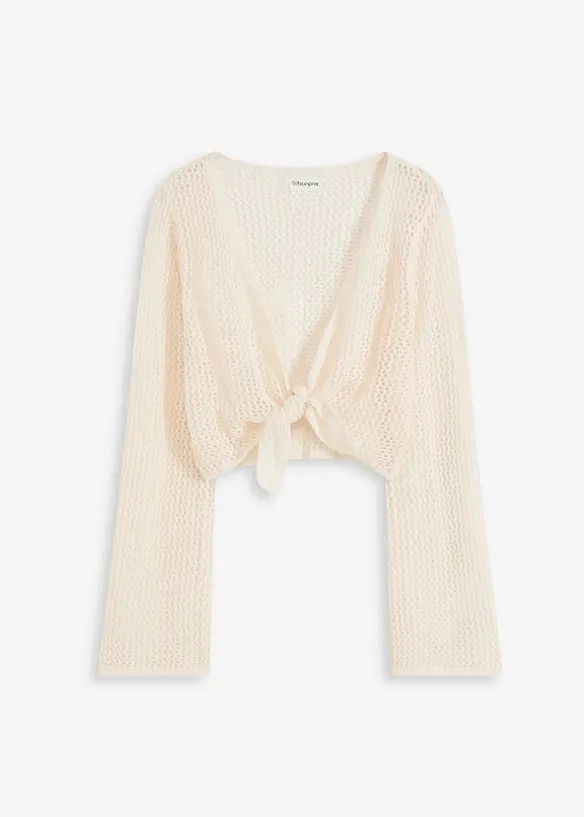 Kort strandcardigan med virkad look, bonprix
