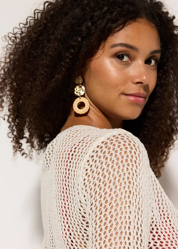 Kort strandcardigan med virkad look, bonprix