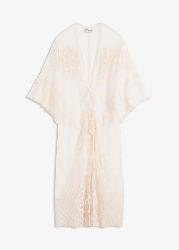 Transparent strandkimono med spets, bonprix