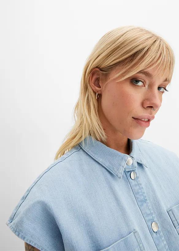 Kort, boxy jeansblus, bonprix