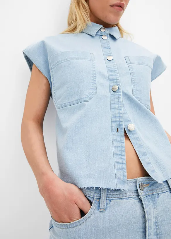 Kort, boxy jeansblus, bonprix