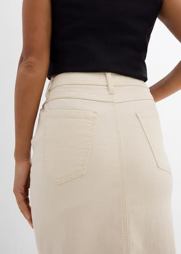 Jeanskjol med slits, bonprix
