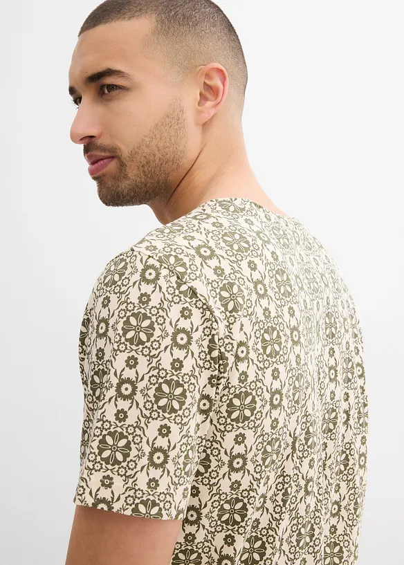 T-shirt med kort knappslå, av ren bomull, bonprix