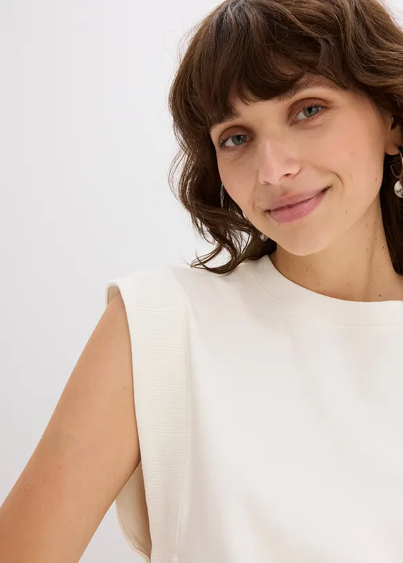 Topp med ribbade ärmringningar, bonprix