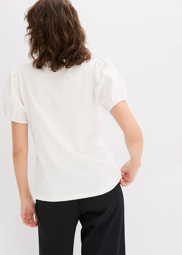 Jerseytopp med ärmar av bomullspoplin, bonprix