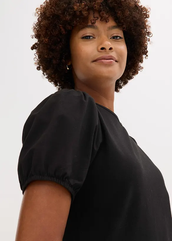 Jerseytopp med ärmar av bomullspoplin, bonprix