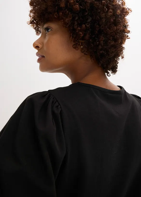 Jerseytopp med ärmar av bomullspoplin, bonprix