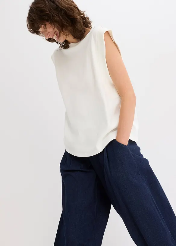 Topp med ribbade ärmringningar, bonprix