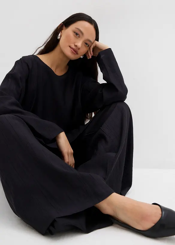 Oversized blustunika av krinklad viskos med struktureffekt, bonprix