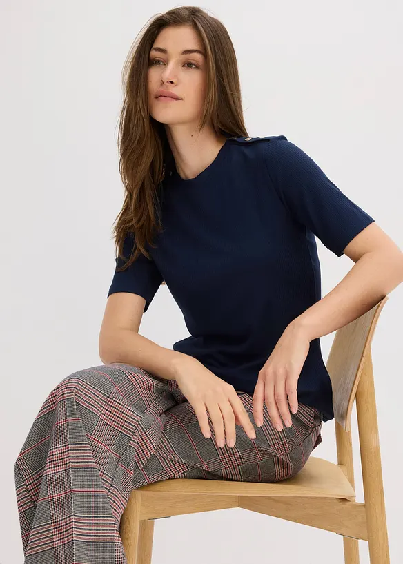 Ribbstickad topp av mjuk viskosmix, bonprix
