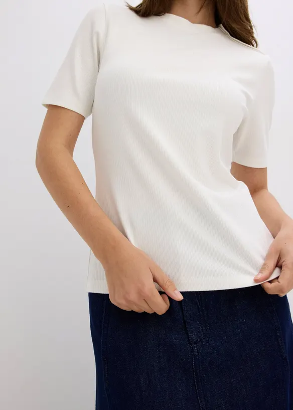 Ribbstickad topp av mjuk viskosmix, bonprix
