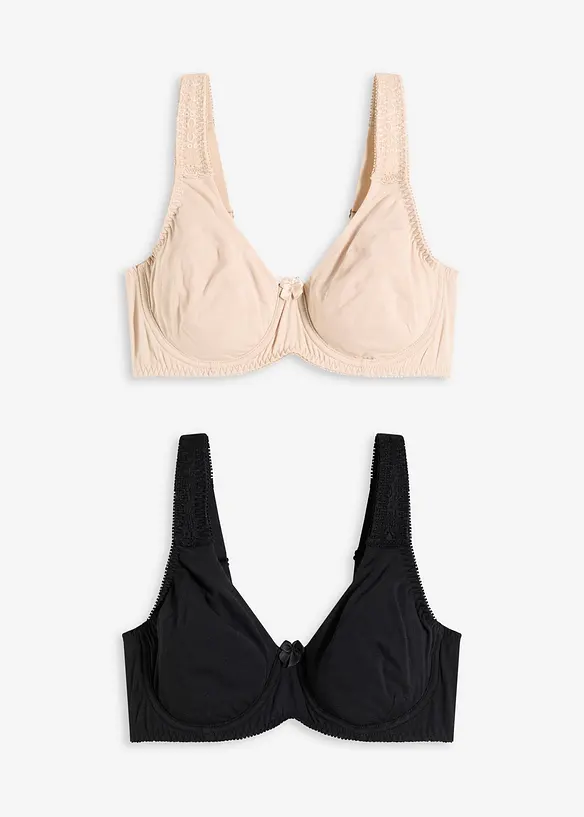 T-shirtbehå med bygel och bomull (2-pack), bonprix