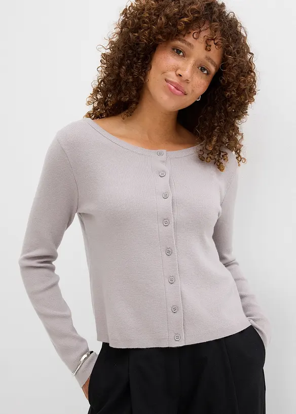 Finstickad cardigan i kort modell, bonprix