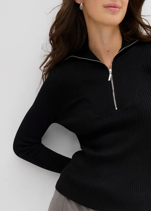 Ribbstickad topp av mjuk viskosmix, bonprix