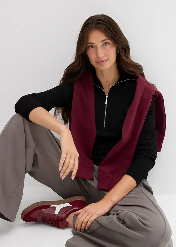 Ribbstickad topp av mjuk viskosmix, bonprix