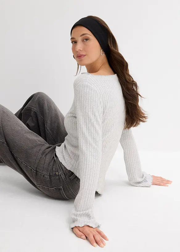 Ribbstickad topp av mjuk viskosmix, bonprix