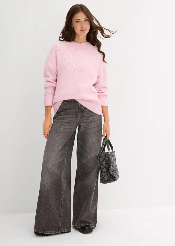 Grovstickad tröja i mjuk materialblandning, bonprix