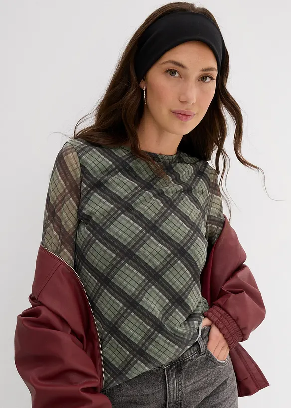 Långärmad topp av tunn mesh, bonprix