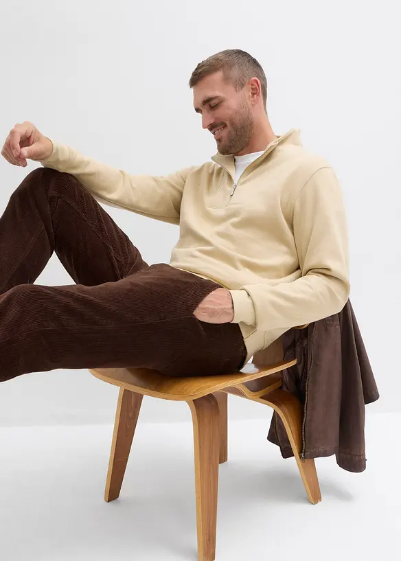 Sweatshirt med krage och dragkedja i ekologisk bomull, bonprix