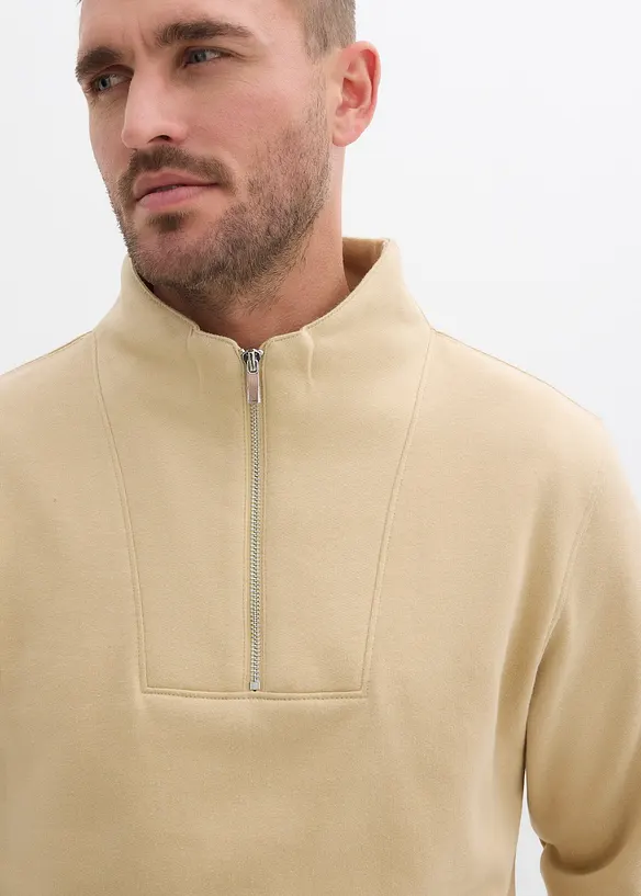 Sweatshirt med krage och dragkedja i ekologisk bomull, bonprix