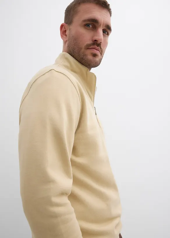 Sweatshirt med krage och dragkedja i ekologisk bomull, bonprix