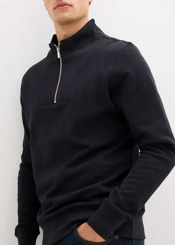 Sweatshirt med krage och dragkedja i ekologisk bomull, bonprix
