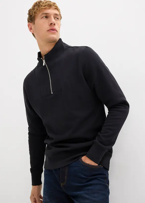 Sweatshirt med krage och dragkedja i ekologisk bomull, bonprix