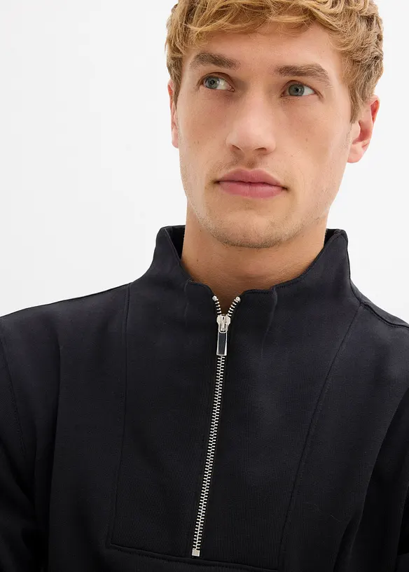 Sweatshirt med krage och dragkedja i ekologisk bomull, bonprix