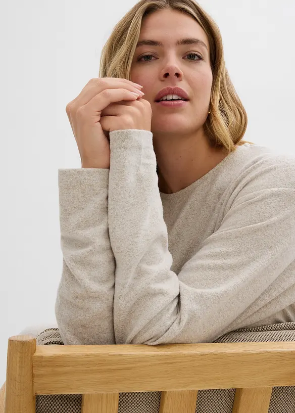 Lång sweatshirt med stickad look, bonprix