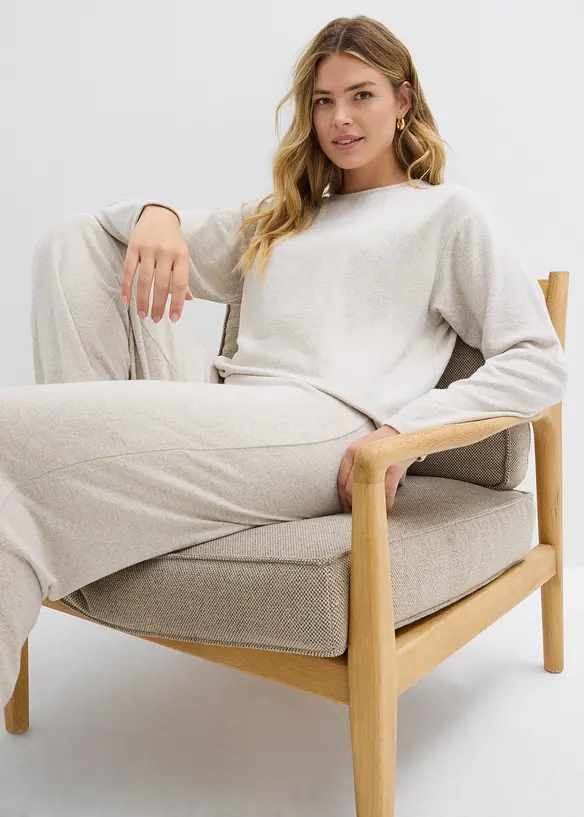 Lång sweatshirt med stickad look, bonprix
