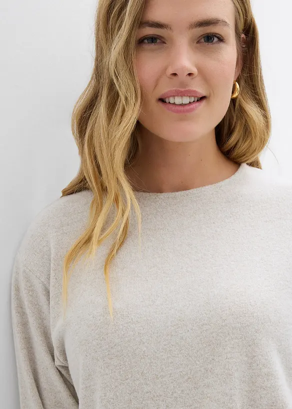 Lång sweatshirt med stickad look, bonprix