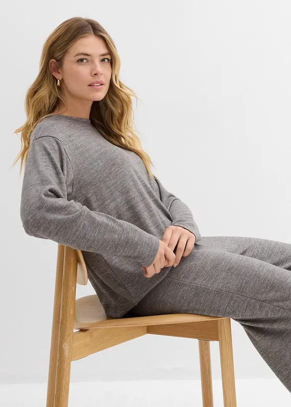 Lång sweatshirt med stickad look, bonprix