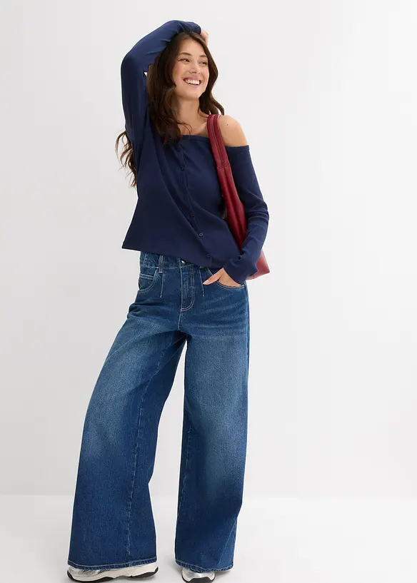 Ribbstickad topp med l&aring;nga &auml;rmar, bonprix