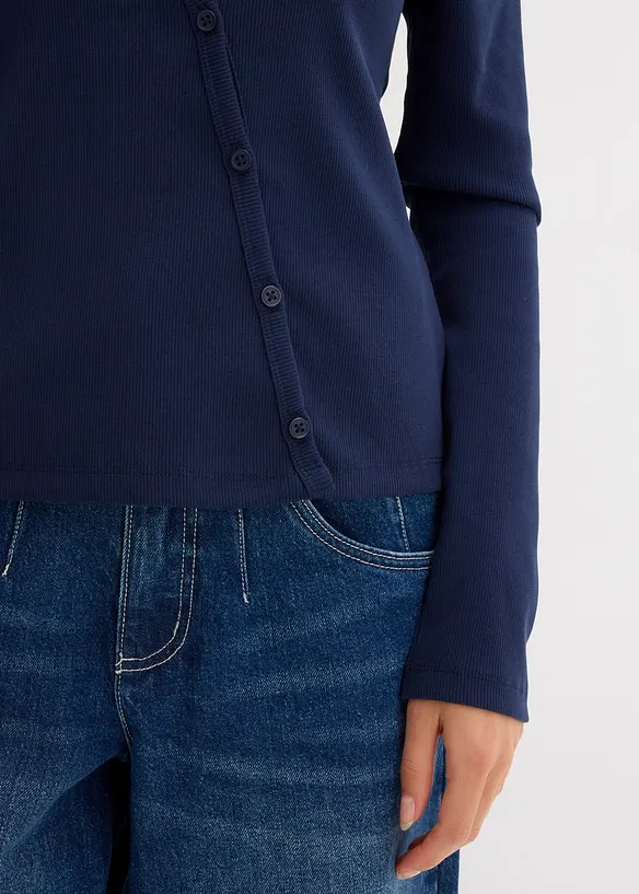 Ribbstickad topp med l&aring;nga &auml;rmar, bonprix