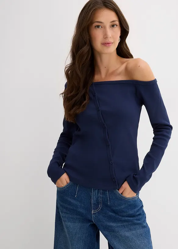 Ribbstickad topp med l&aring;nga &auml;rmar, bonprix