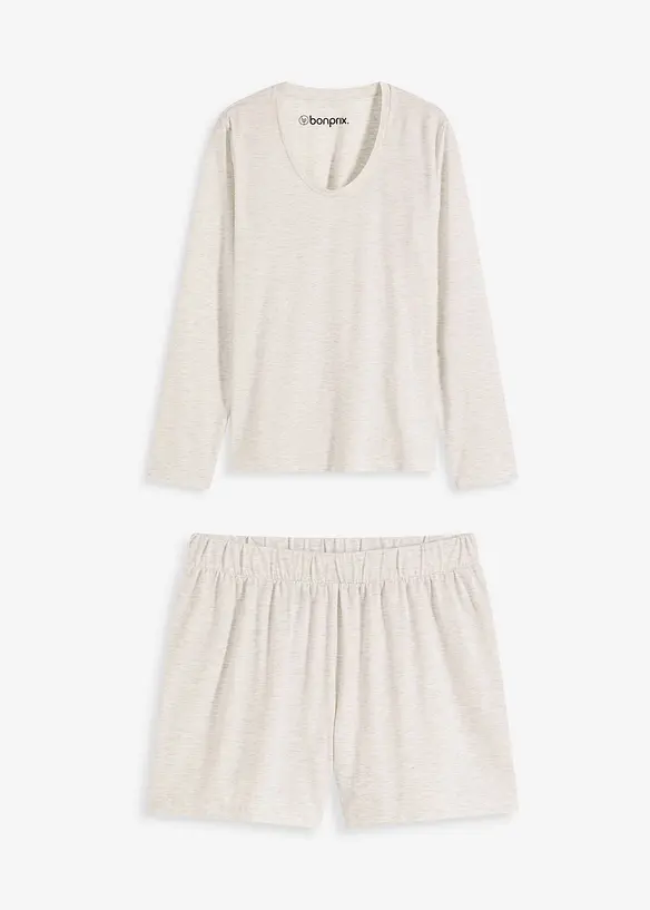 Långärmad topp och shorts i mjukt material, bonprix