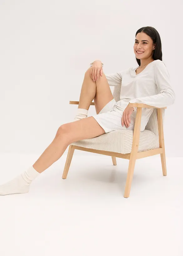 Långärmad topp och shorts i mjukt material, bonprix