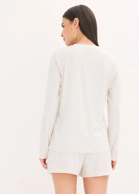 Långärmad topp och shorts i mjukt material, bonprix