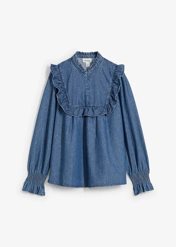 Jeansblus med rysch, bonprix