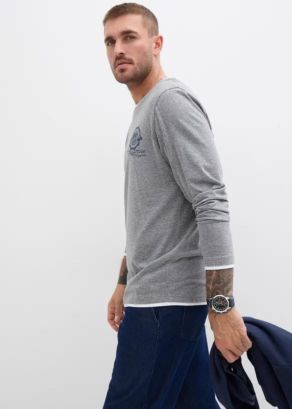 Långärmad T-shirt med 2-i-1-look, bonprix