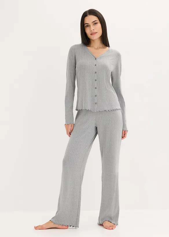 Trikåbyxa och cardigan i mjuk pointellejersey, bonprix