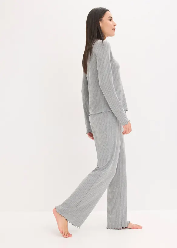Trikåbyxa och cardigan i mjuk pointellejersey, bonprix