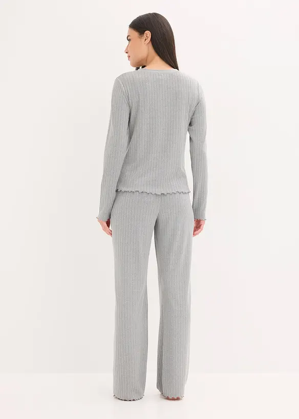 Trikåbyxa och cardigan i mjuk pointellejersey, bonprix